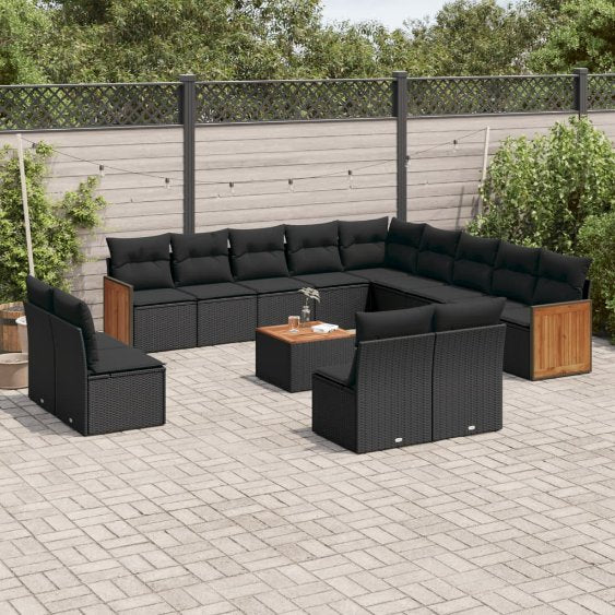 13-tlg. Garten-Sofagarnitur mit Kissen Schwarz Poly Rattan
