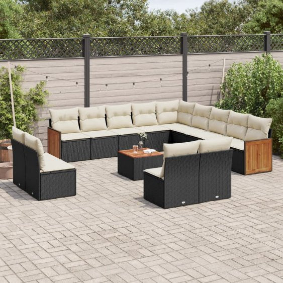 13-tlg. Garten-Sofagarnitur mit Kissen Schwarz Poly Rattan