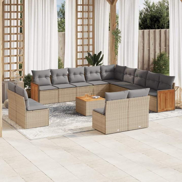 13-tlg. Garten-Sofagarnitur mit Kissen Schwarz Poly Rattan