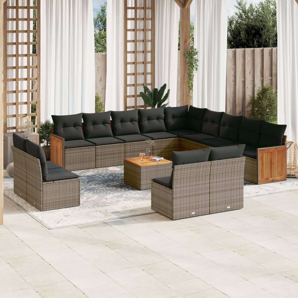 13-tlg. Garten-Sofagarnitur mit Kissen Schwarz Poly Rattan