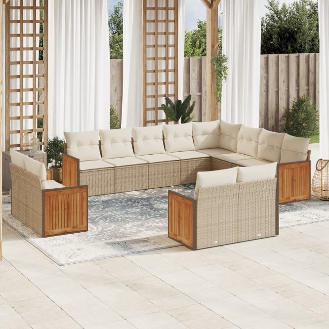 12-tlg. Garten-Sofagarnitur mit Kissen Schwarz Poly Rattan