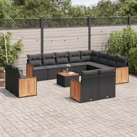 12-tlg. Garten-Sofagarnitur mit Kissen Schwarz Poly Rattan