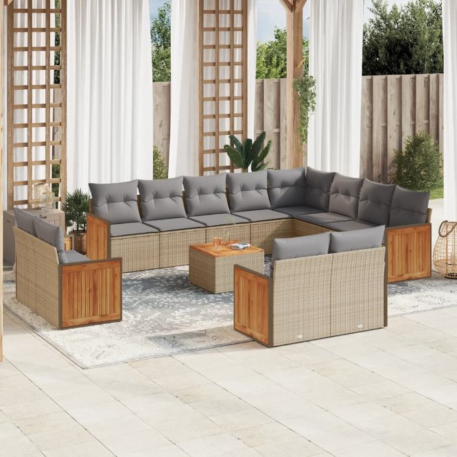 12-tlg. Garten-Sofagarnitur mit Kissen Schwarz Poly Rattan