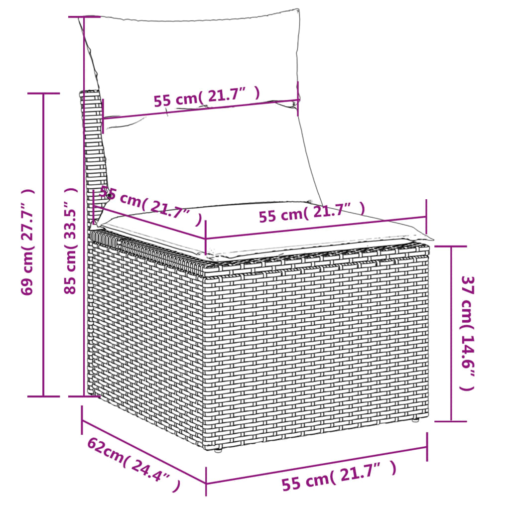 13-teiliges Gartensofa-Set mit Kissen, schwarzes Polyrattan