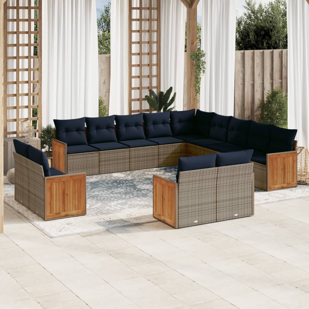 13-teiliges Gartensofa-Set mit Kissen, schwarzes Polyrattan