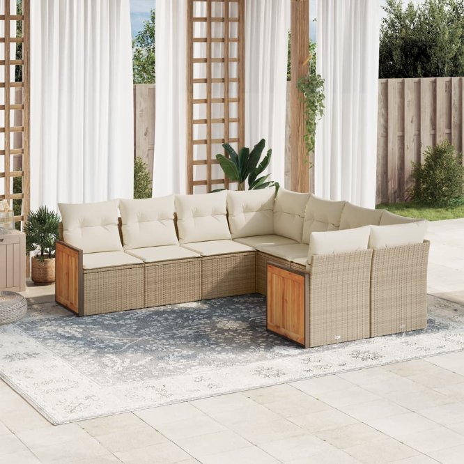 8-tlg. Garten-Sofagarnitur mit Kissen Schwarz Poly Rattan