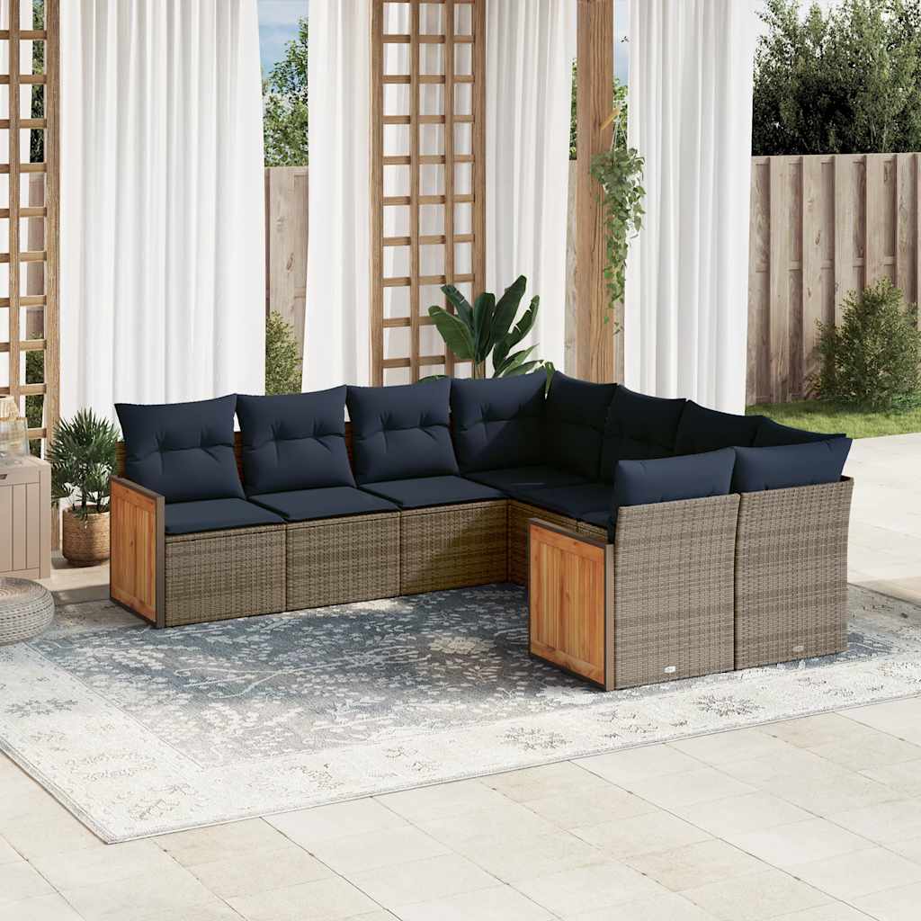 8-teiliges Gartensofa-Set mit Kissen, schwarzes Polyrattan