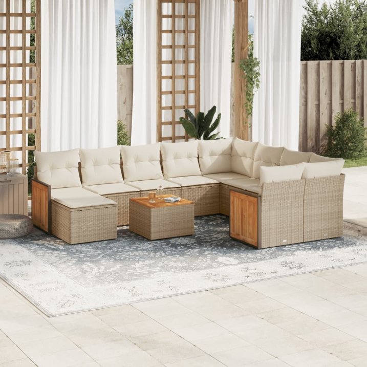 11-tlg. Garten-Sofagarnitur mit Kissen Schwarz Poly Rattan