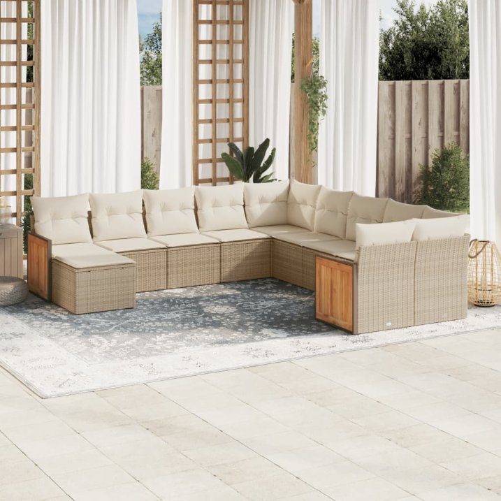 11-tlg. Garten-Sofagarnitur mit Kissen Schwarz Poly Rattan