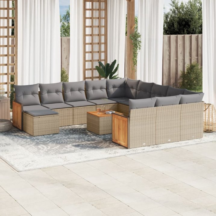 12-tlg. Garten-Sofagarnitur mit Kissen Schwarz Poly Rattan