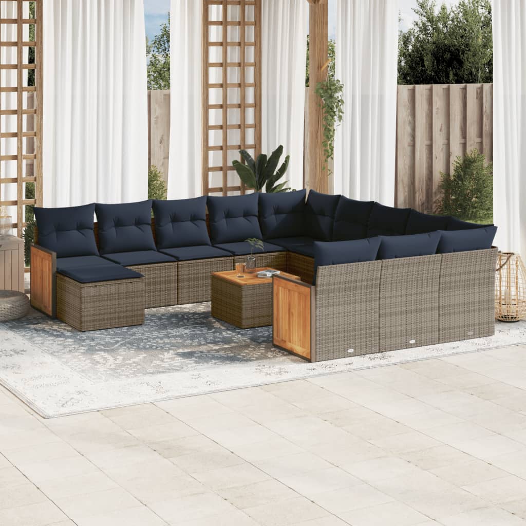 vidaXL 12-teiliges Gartensofa-Set mit Kissen, schwarzes Polyrattan