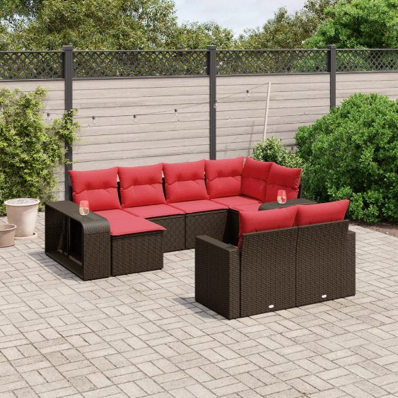 vidaXL 10-teiliges Gartensofa-Set mit Kissen, schwarzes Polyrattan