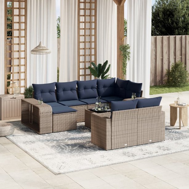 vidaXL 11-teiliges Gartensofa-Set mit Kissen, schwarzes Polyrattan