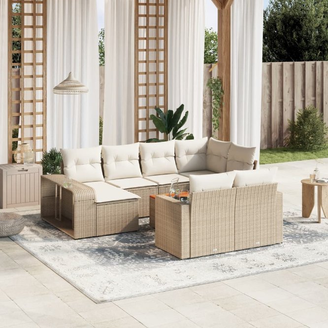 11-tlg. Garten-Sofagarnitur mit Kissen Schwarz Poly Rattan