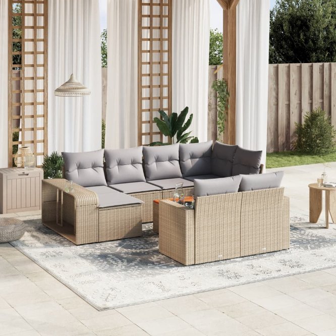 11-tlg. Garten-Sofagarnitur mit Kissen Schwarz Poly Rattan