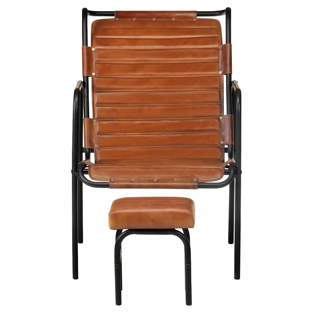 vidaXL Relaxsessel mit Fußhocker Braun Echtleder