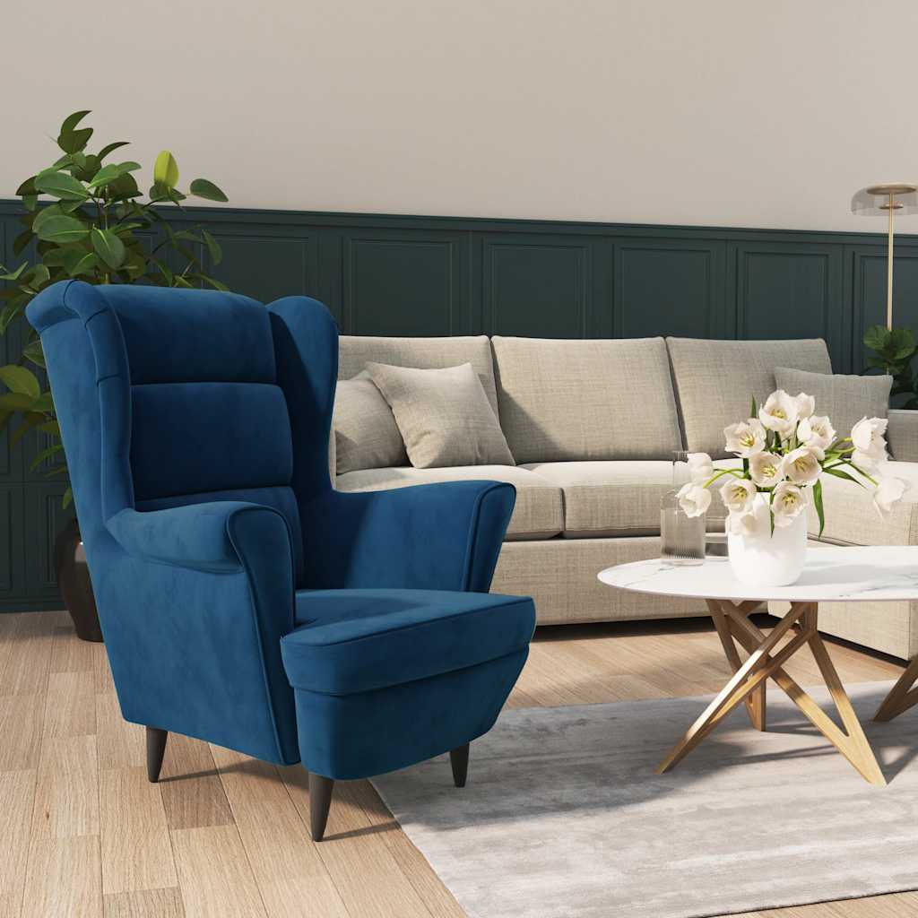 Ohrensessel mit Hocker Blau Samt