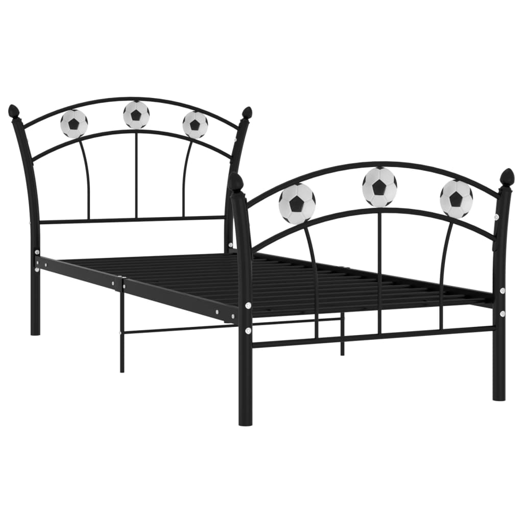 vidaXL Einzelbett mit Fußball-Design Schwarz Metall 90x200 cm