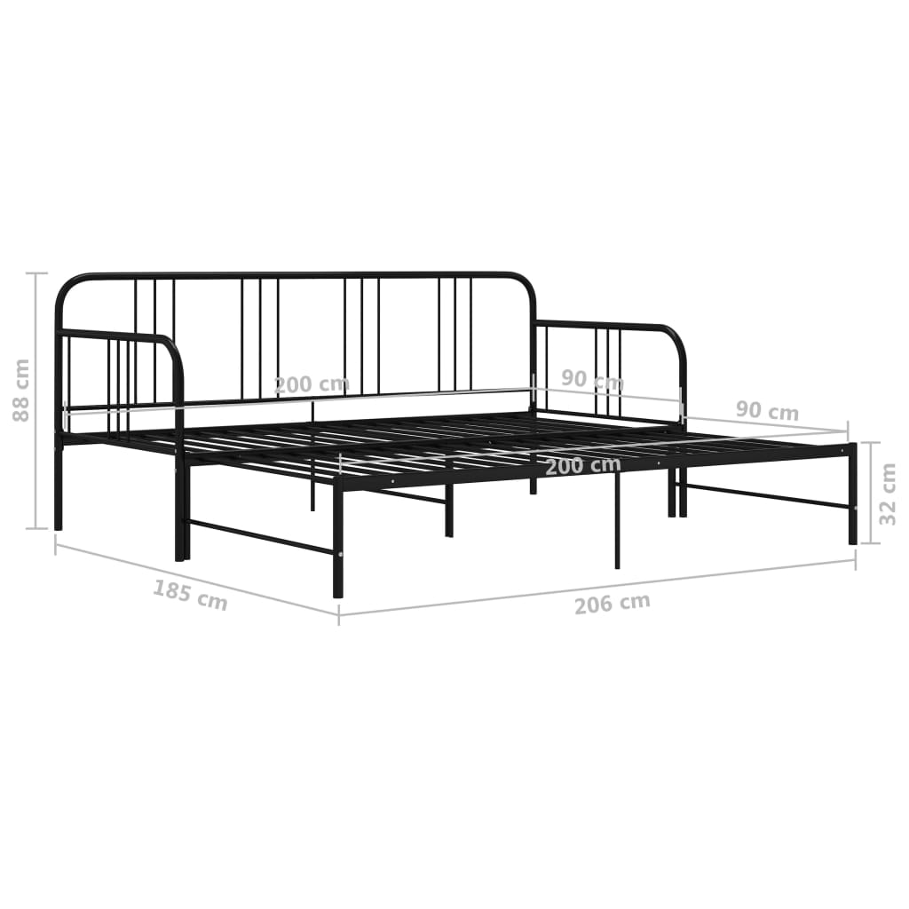 vidaXL Tagesbett Ausziehbar Schwarz Metall 90x200 cm