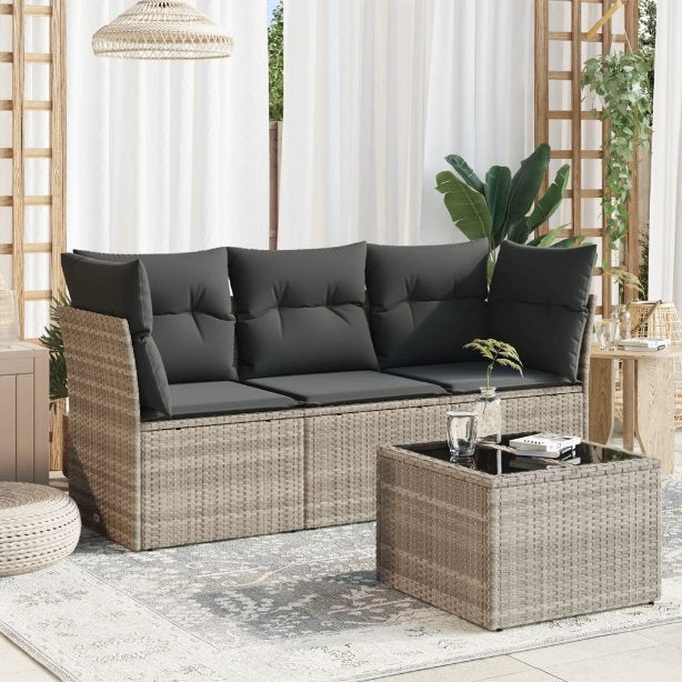 3-tlg. Garten-Sofagarnitur mit Kissen Schwarz Poly Rattan
