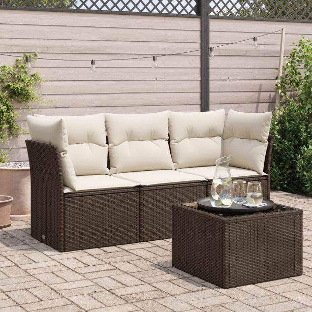 3-tlg. Garten-Sofagarnitur mit Kissen Schwarz Poly Rattan