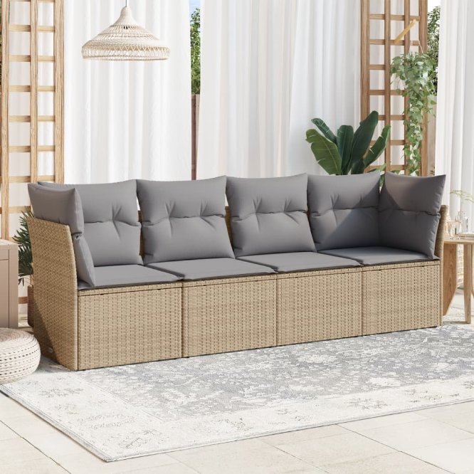 4-tlg. Garten-Sofagarnitur mit Kissen Schwarz Poly Rattan
