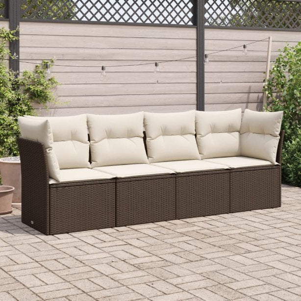 4-tlg. Garten-Sofagarnitur mit Kissen Schwarz Poly Rattan