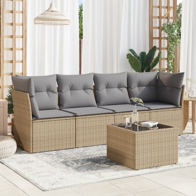 4-tlg. Garten-Sofagarnitur mit Kissen Schwarz Poly Rattan