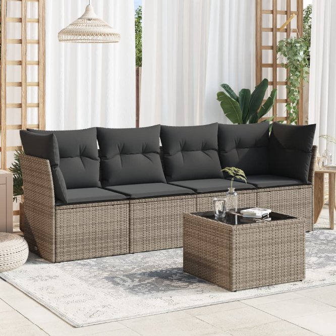 4-tlg. Garten-Sofagarnitur mit Kissen Schwarz Poly Rattan