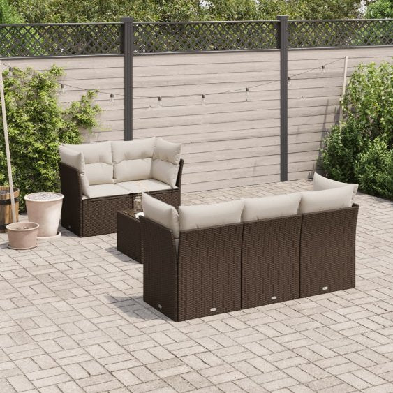 6-tlg. Garten-Sofagarnitur mit Kissen Schwarz Poly Rattan