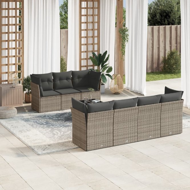 8-tlg. Garten-Sofagarnitur mit Kissen Schwarz Poly Rattan