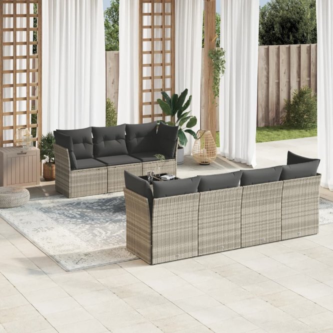 8-tlg. Garten-Sofagarnitur mit Kissen Schwarz Poly Rattan