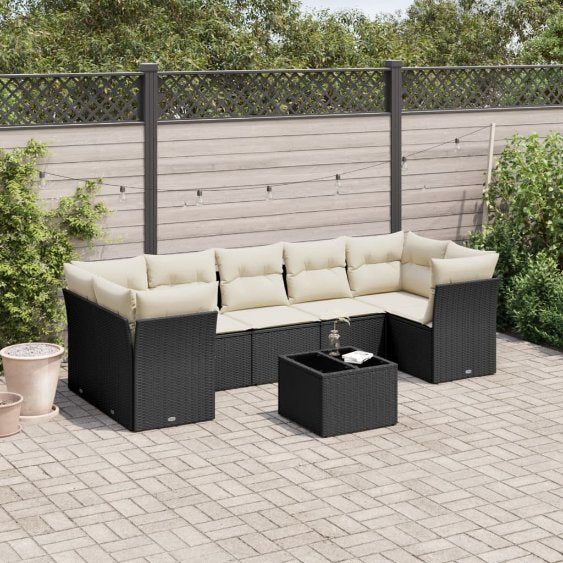 8-tlg. Garten-Sofagarnitur mit Kissen Schwarz Poly Rattan