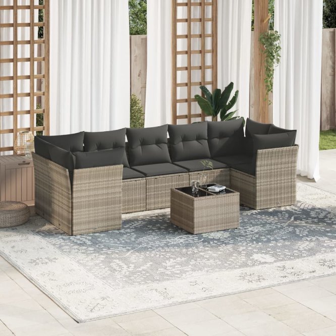 8-tlg. Garten-Sofagarnitur mit Kissen Schwarz Poly Rattan
