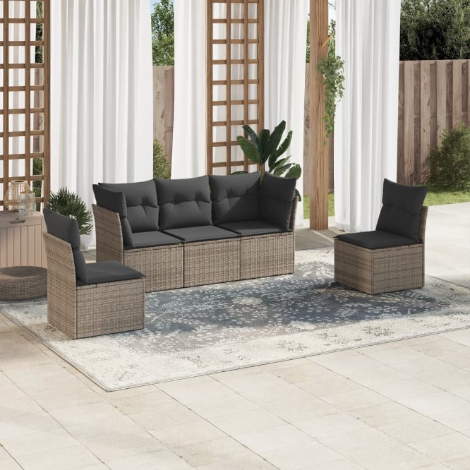 5-tlg. Garten-Sofagarnitur mit Kissen Schwarz Poly Rattan