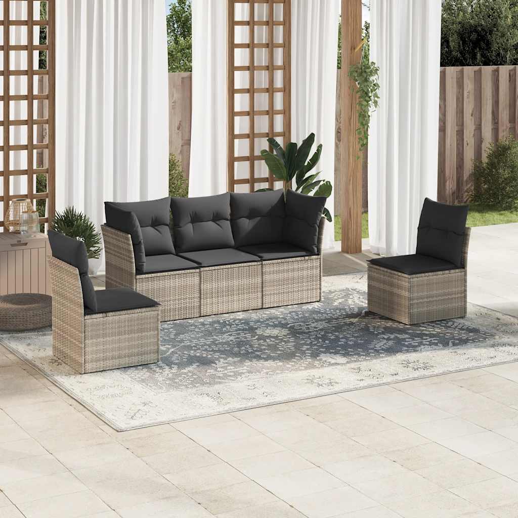 5-tlg. Garten-Sofagarnitur mit Kissen Schwarz Poly Rattan
