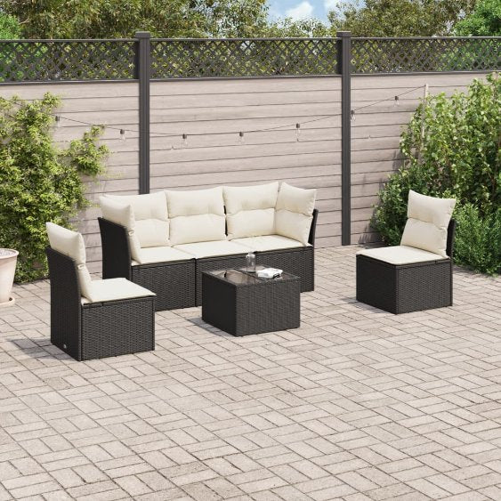 5-tlg. Garten-Sofagarnitur mit Kissen Schwarz Poly Rattan