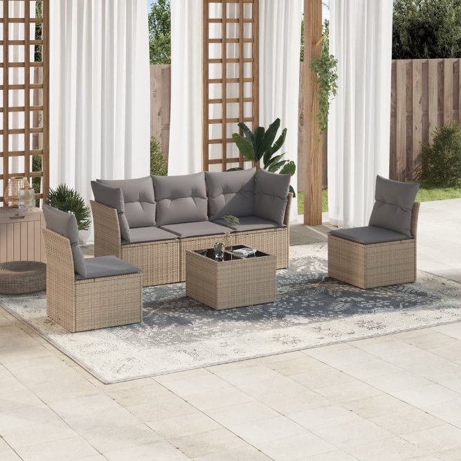 5-tlg. Garten-Sofagarnitur mit Kissen Schwarz Poly Rattan