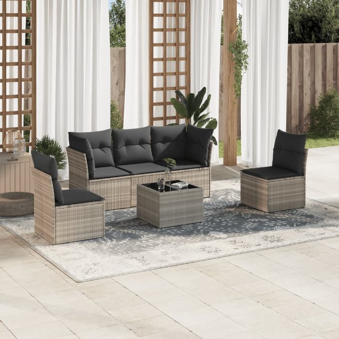 5-tlg. Garten-Sofagarnitur mit Kissen Schwarz Poly Rattan