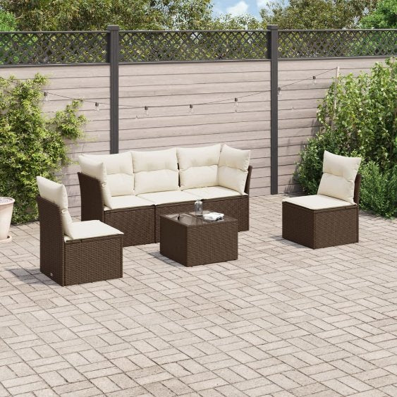 5-tlg. Garten-Sofagarnitur mit Kissen Schwarz Poly Rattan