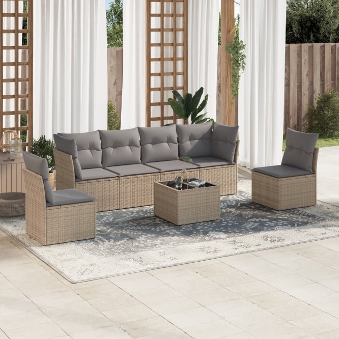 6-tlg. Garten-Sofagarnitur mit Kissen Schwarz Poly Rattan