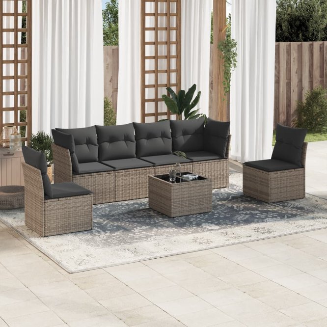 6-tlg. Garten-Sofagarnitur mit Kissen Schwarz Poly Rattan