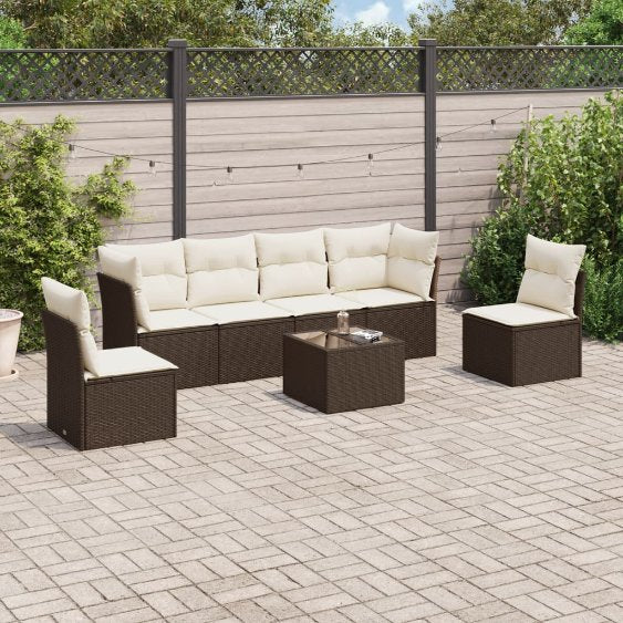 6-tlg. Garten-Sofagarnitur mit Kissen Schwarz Poly Rattan