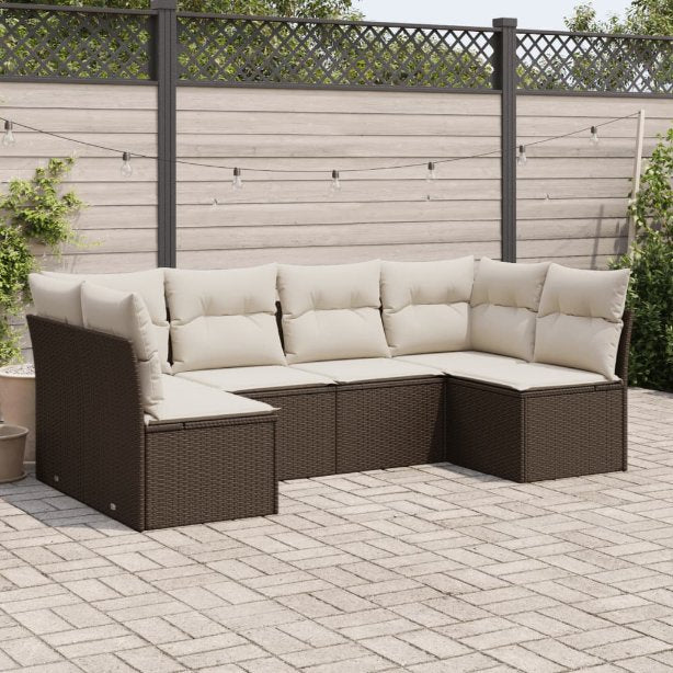 6-tlg. Garten-Sofagarnitur mit Kissen Schwarz Poly Rattan