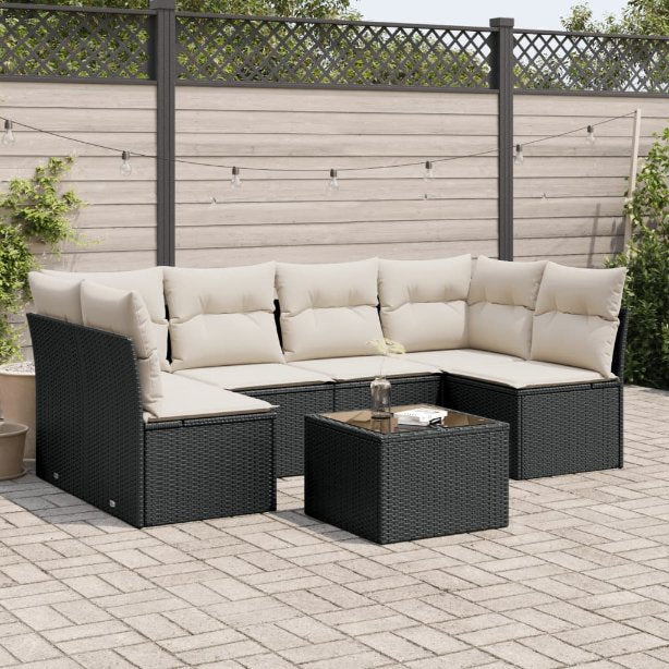 6-tlg. Garten-Sofagarnitur mit Kissen Schwarz Poly Rattan