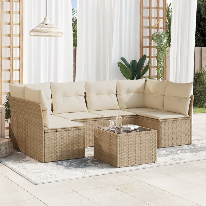 6-tlg. Garten-Sofagarnitur mit Kissen Schwarz Poly Rattan