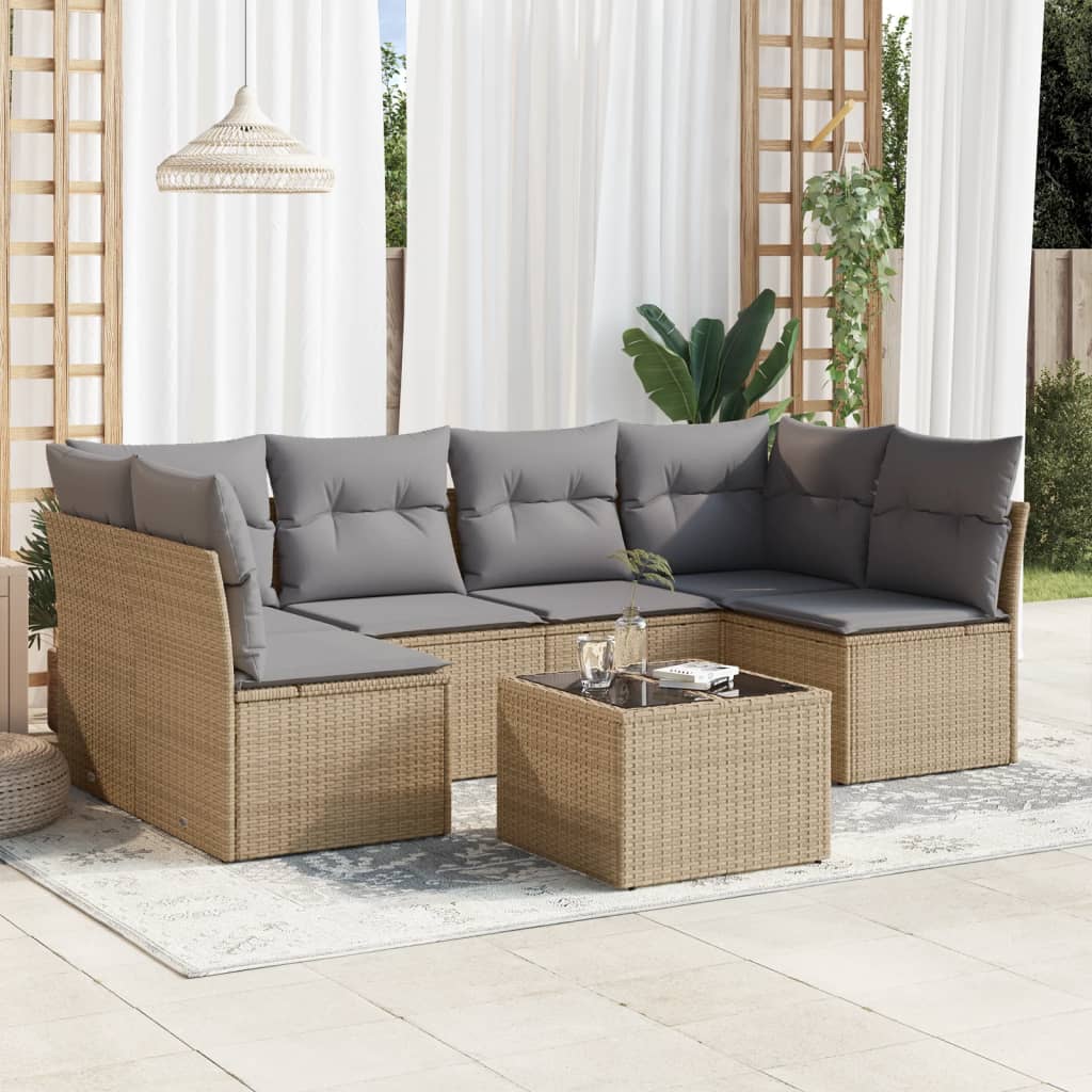 6-tlg. Garten-Sofagarnitur mit Kissen Schwarz Poly Rattan