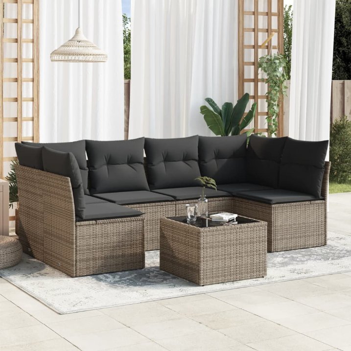 6-tlg. Garten-Sofagarnitur mit Kissen Schwarz Poly Rattan