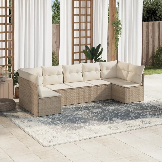 7-tlg. Garten-Sofagarnitur mit Kissen Schwarz Poly Rattan