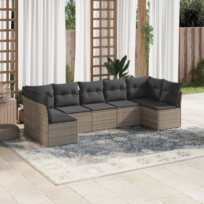 7-tlg. Garten-Sofagarnitur mit Kissen Schwarz Poly Rattan